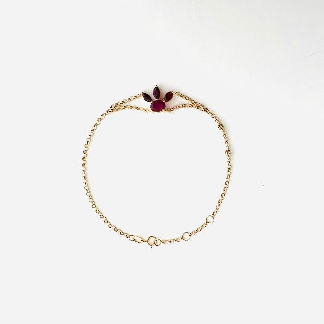 Bracelet LILOU  -  Bubble Chain with Ruby Flower 18K Gold