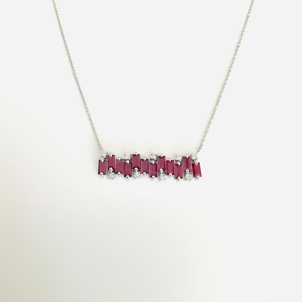 Necklace MARYAM - 18K Gold Necklace & Baguette Rubies and Diamonds