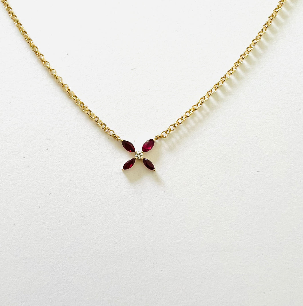 MARGUERITE Necklace Bubble Chain - 18K Gold Ruby Diamond
