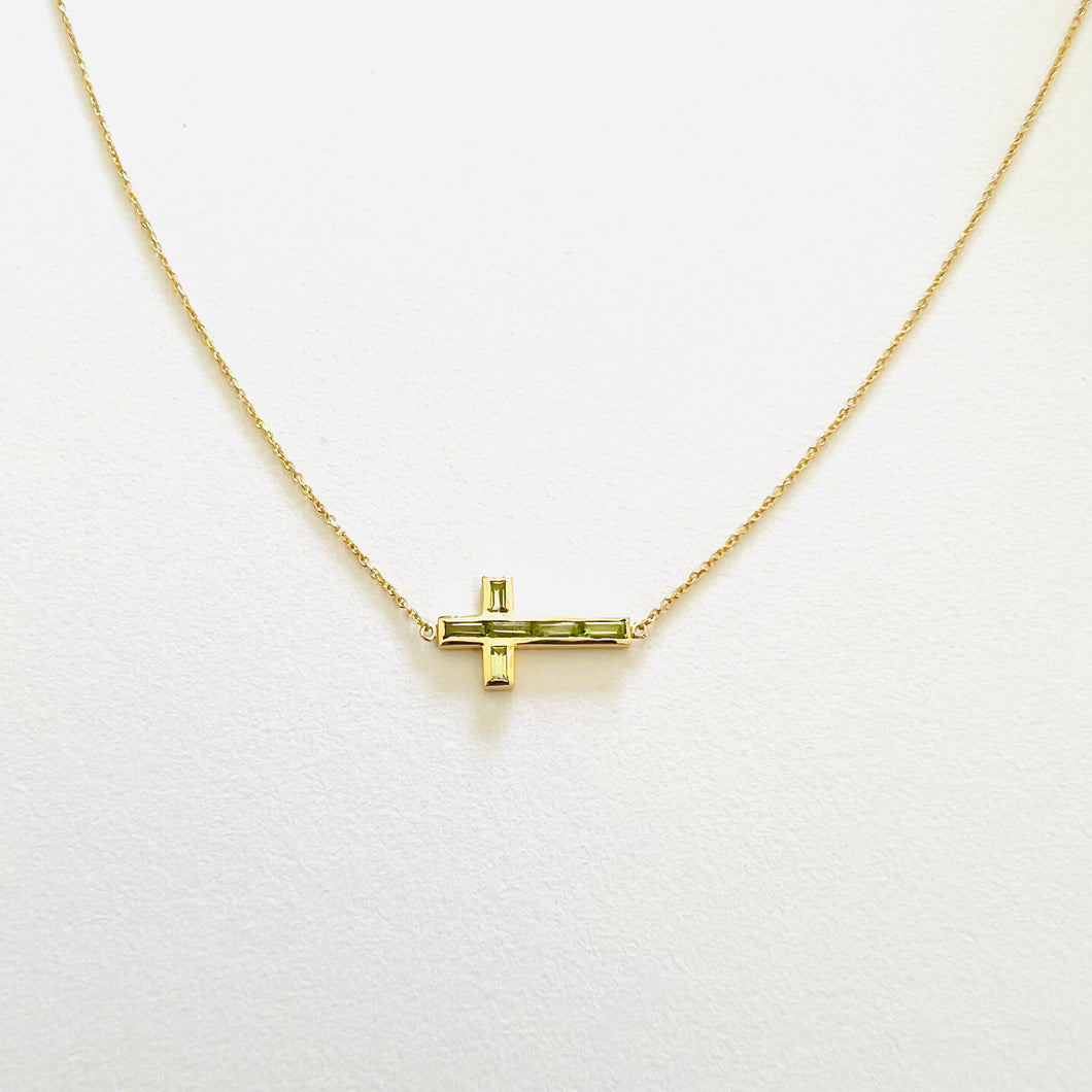 Necklace REMI Chain & Baguette Peridot Cross 18 carats Gold