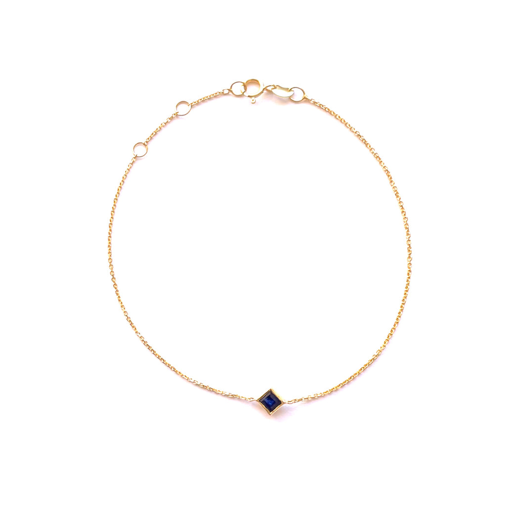 Bracelet ALBANE 18K Gold Chain & Blue Sapphire Princess Cut