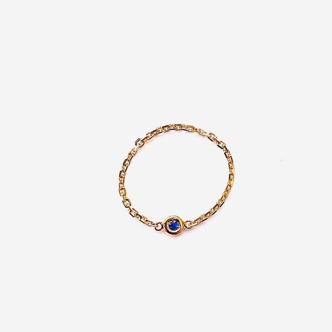Ring LIZOU 18K Gold Chain Ring With Blue Sapphire