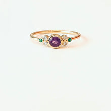 Load image into Gallery viewer, Ring CLAIRE 18K Gold Amethyst, Diamonds &amp; Emerlads
