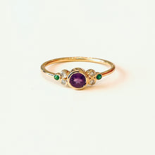 Load image into Gallery viewer, Ring CLAIRE 18K Gold Amethyst, Diamonds &amp; Emerlads
