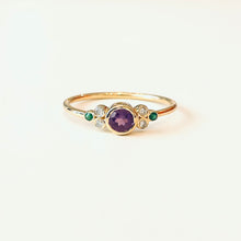 Load image into Gallery viewer, Ring CLAIRE 18K Gold Amethyst, Diamonds &amp; Emerlads
