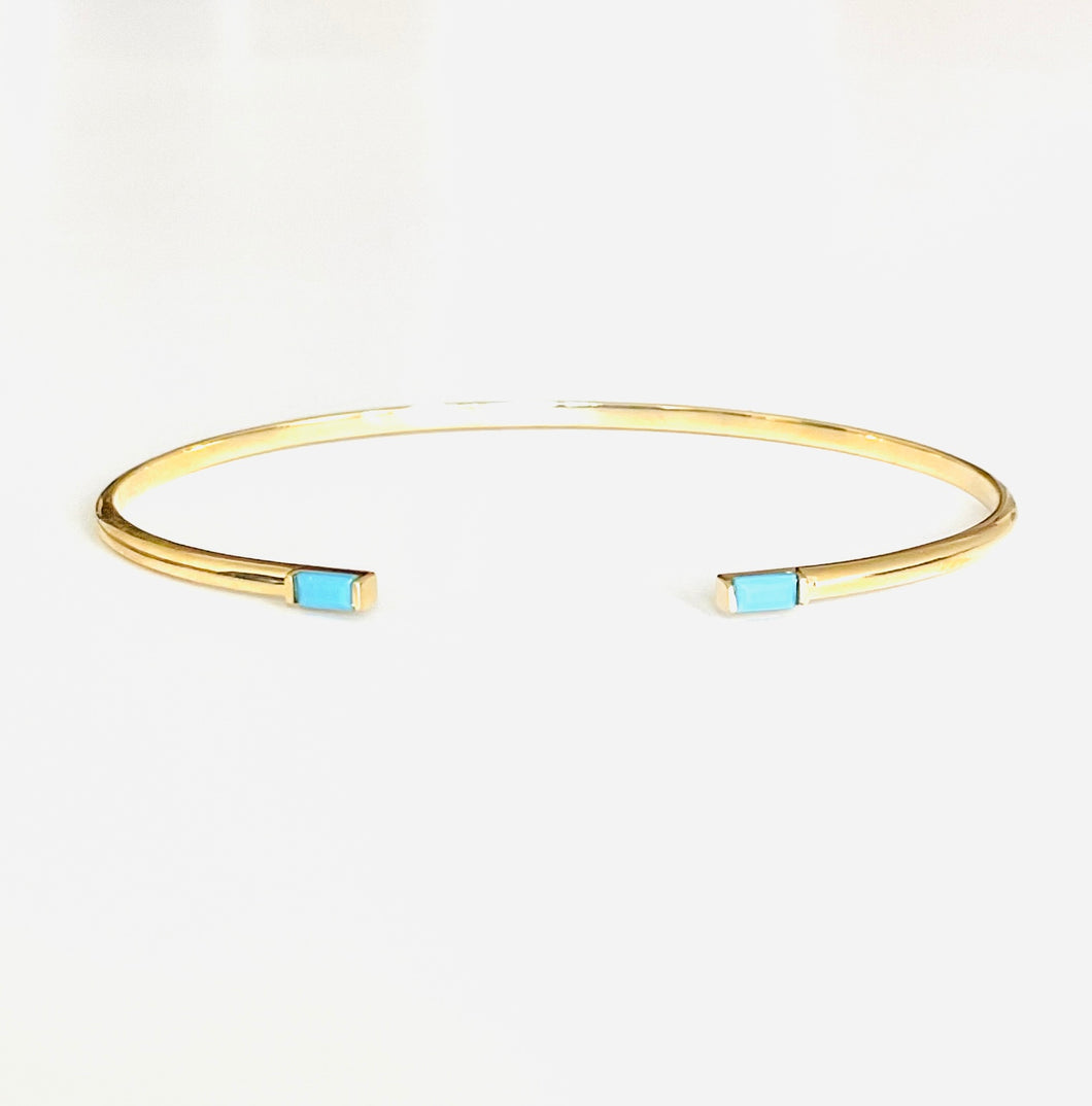 Bracelet SUMMER - Open Bangle & Baguette Turquoises 18K Gold