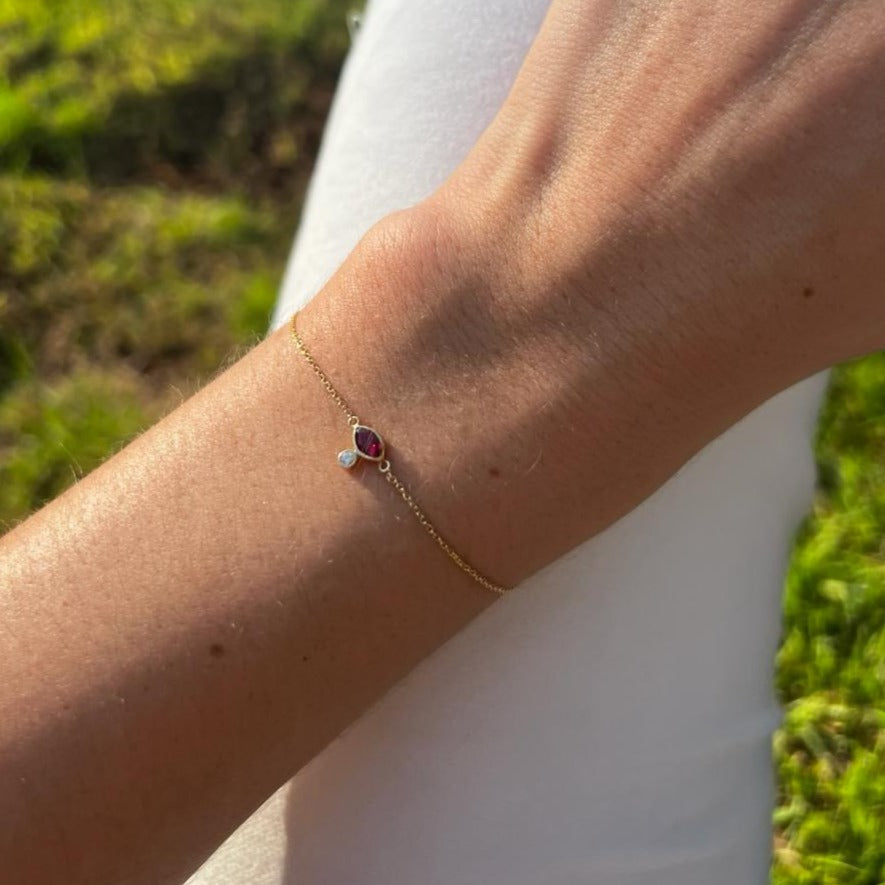 Bracelet LORNA -  Extra Thin Chain with Ruby & diamond 18K Gold
