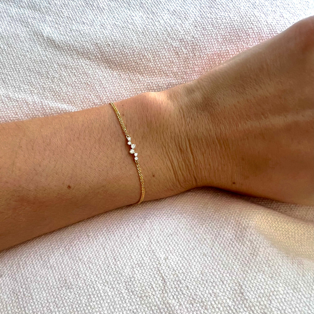 Bracelet ROSE - Thin Double Chain with 6 diamonds 18K Gold