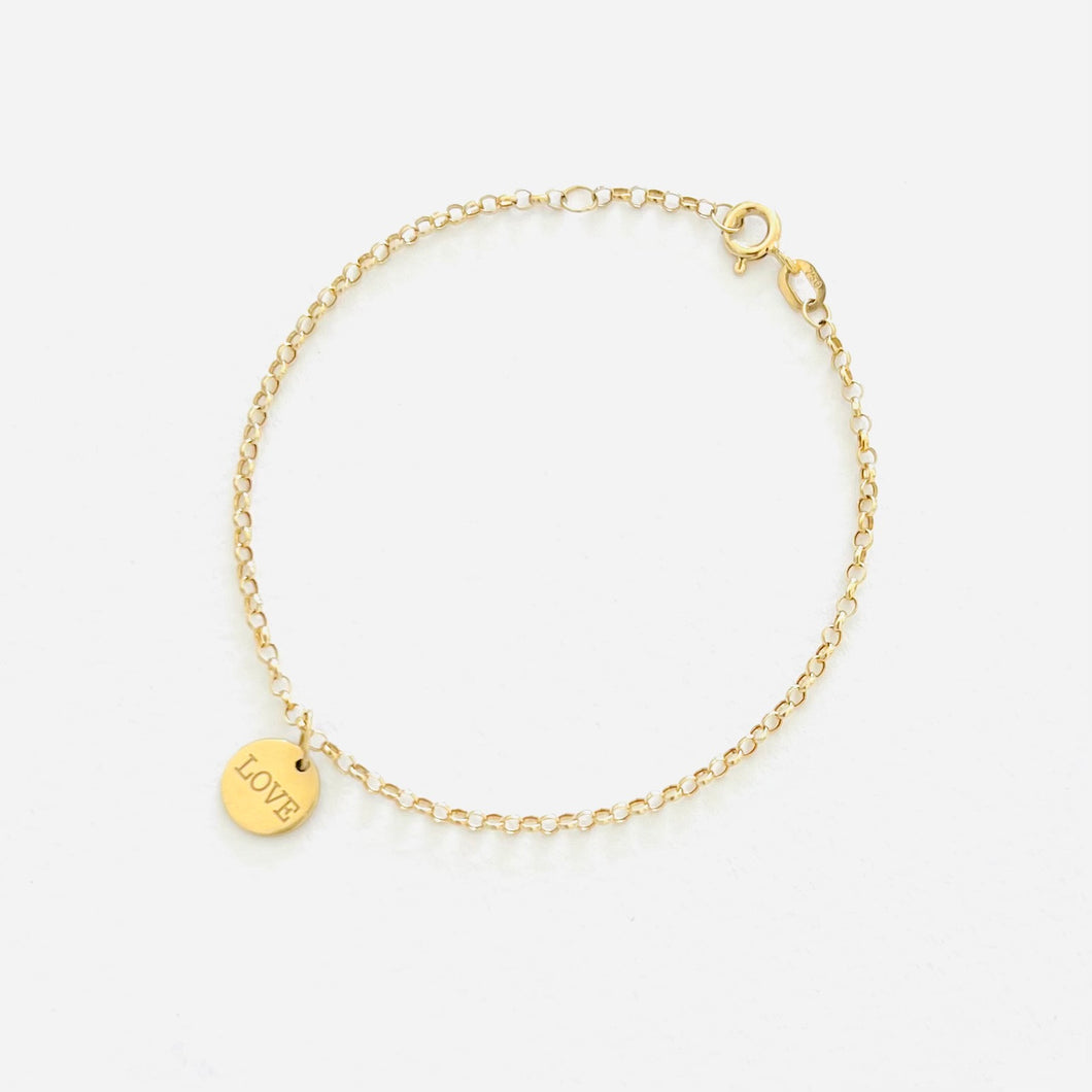 Bracelet DIANE Medal LOVE Engraving on Demand 18K Gold