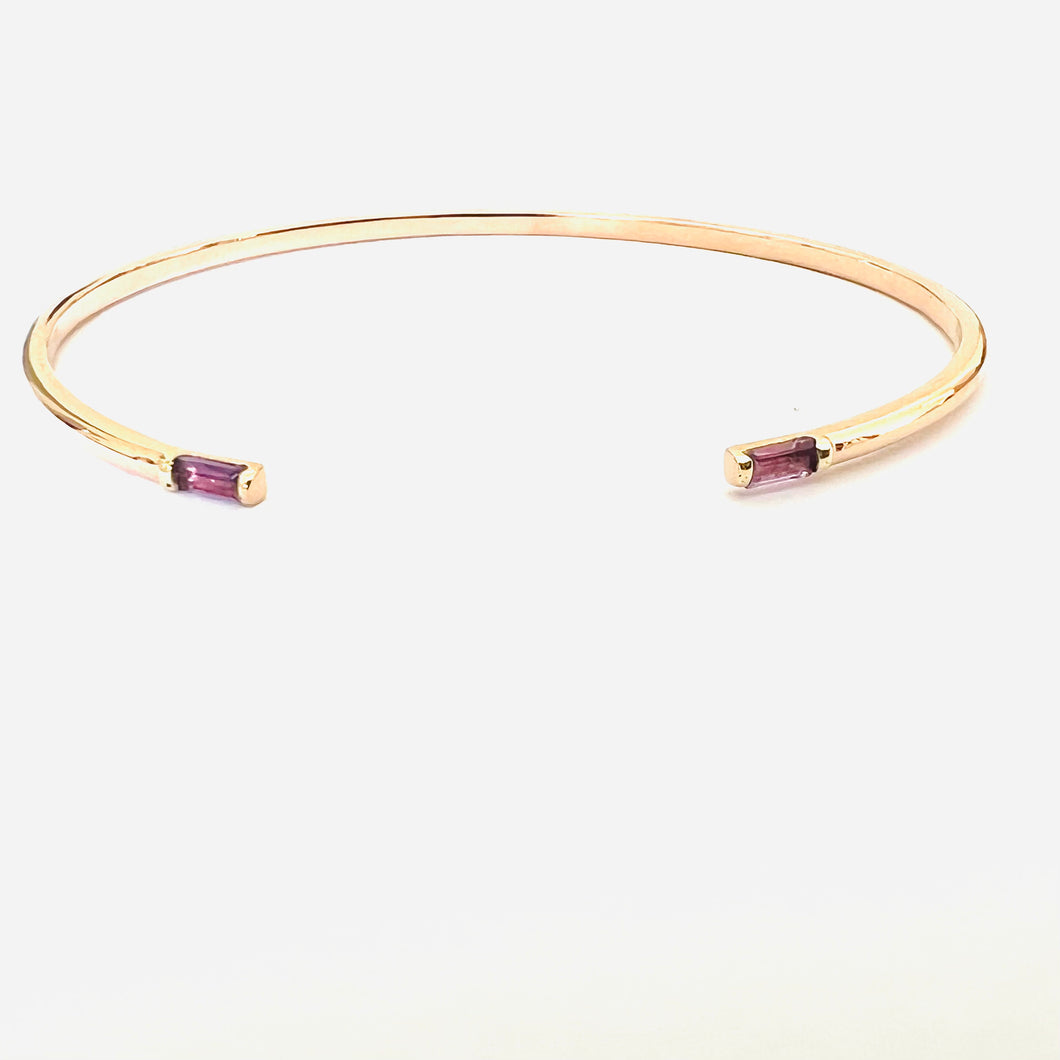 Bracelet ELEN - Open Bangle & Baguette Amethyst 18K Gold