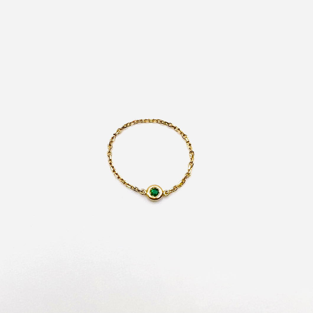 Ring MARTINE 18K Gold Chain Ring and Round Emerald Cut 0.03ct