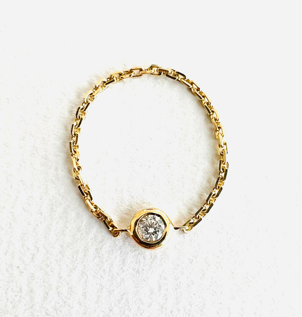 Ring SIMONE - 18K Gold Chain Ring & Round Diamond Cut 0.10 carat