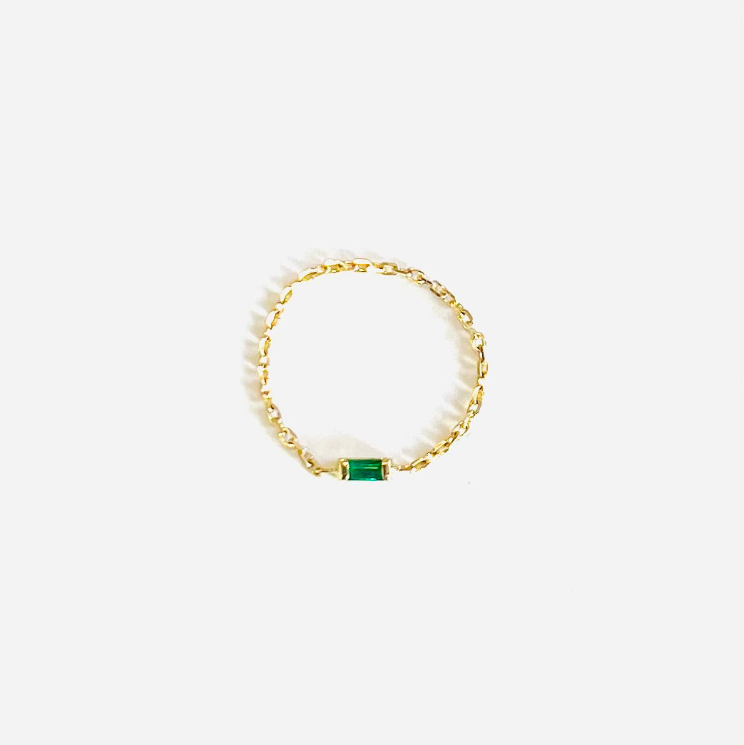 Ring ANOUK 18K Gold Chain and Emerald Baguette Cut 0.06ct