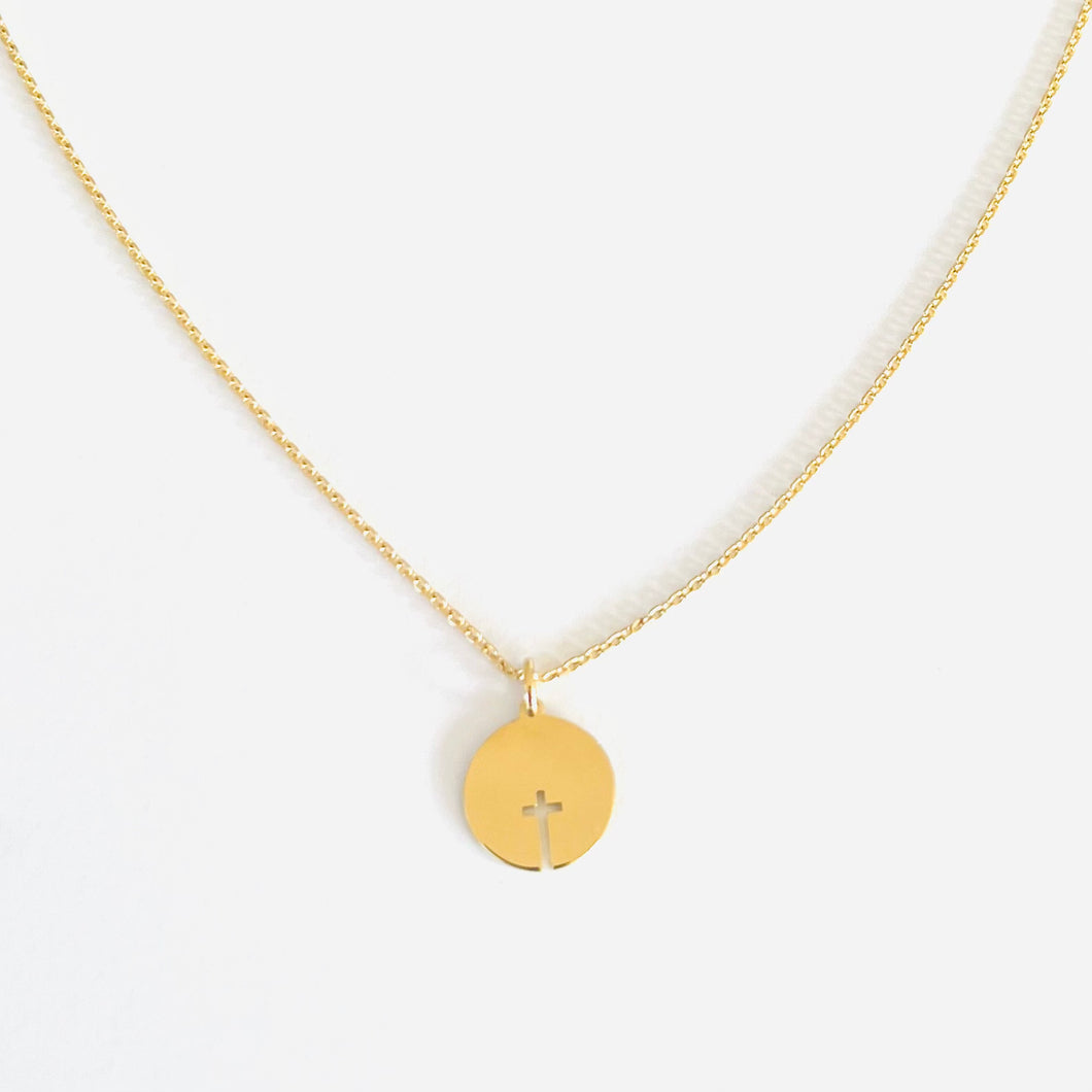 MURIEL Cross Medallion With Chain 18K Gold Engraving On Demand