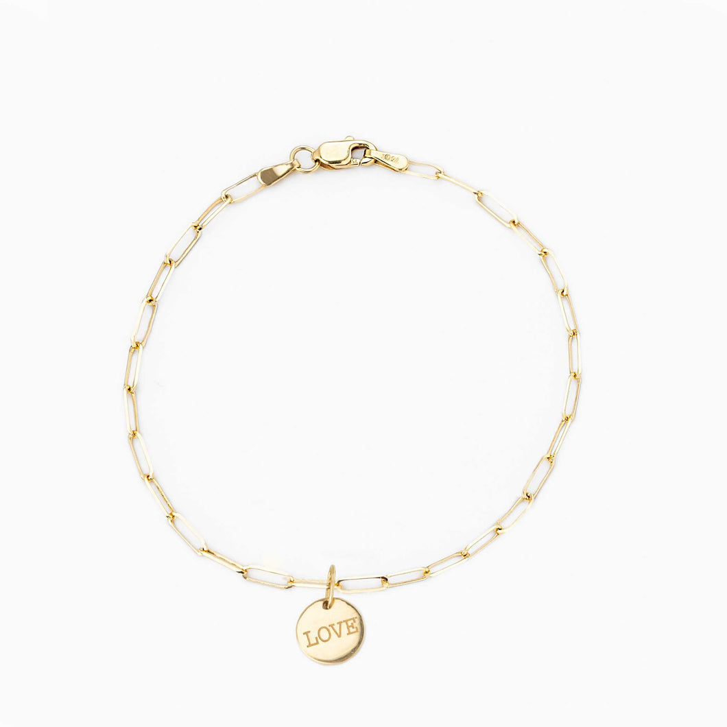 Bracelet LESLIE Medal LOVE Engraving on Demand 18K Gold
