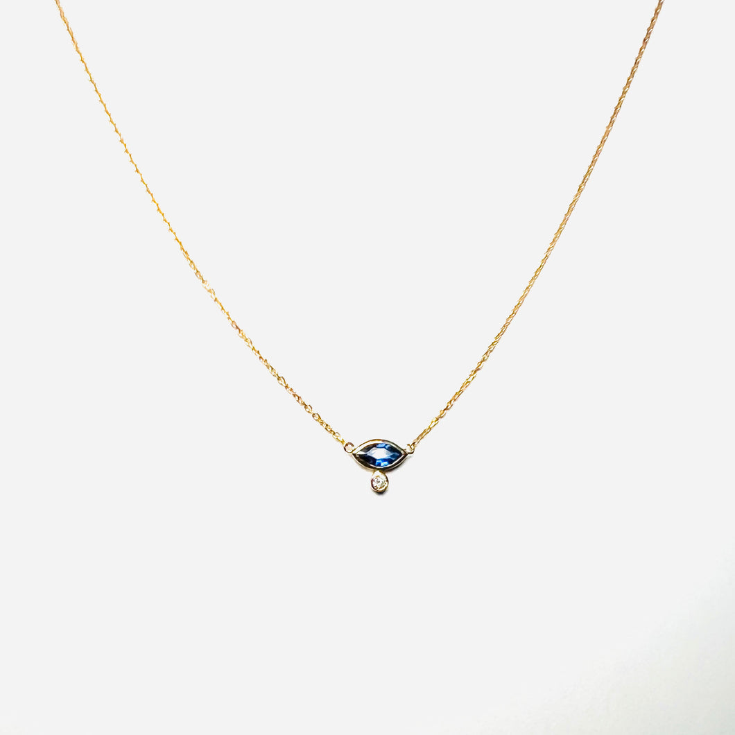 Necklace ADA 18K Gold Necklace, Marquise Eye Blue Sapphire and Dimond