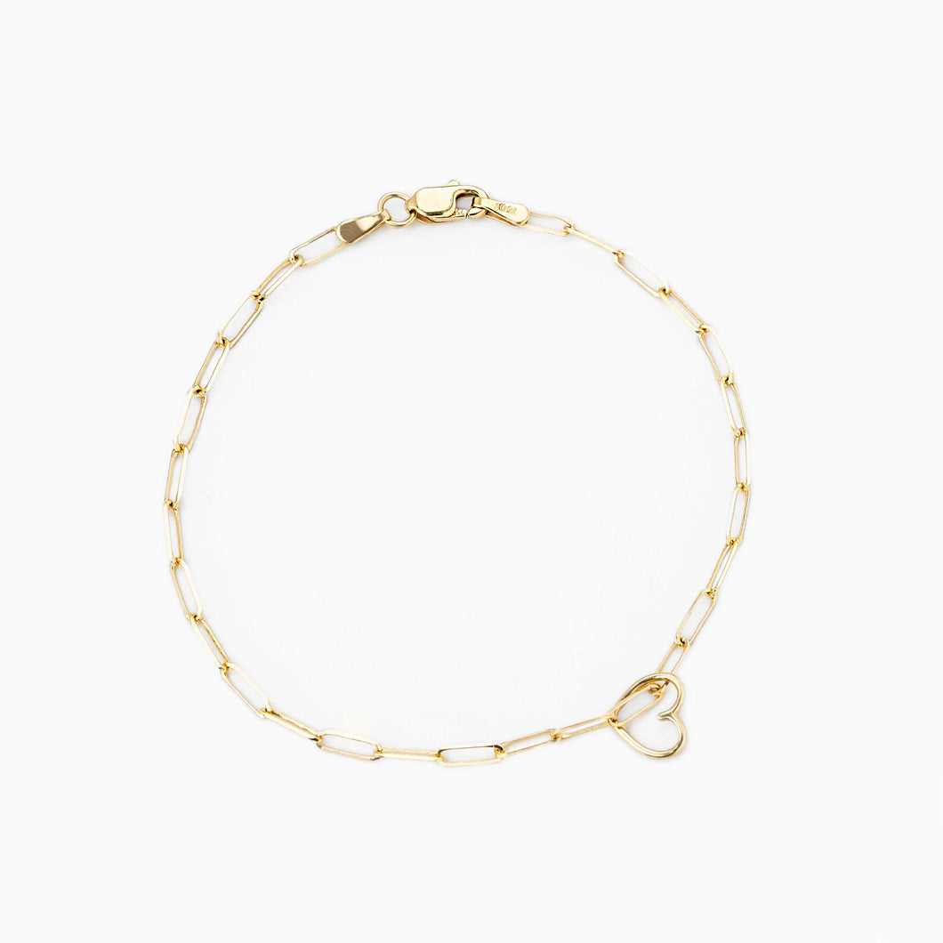 Bracelet MARION - Paperclip Chain Heart Pendant 18K Gold