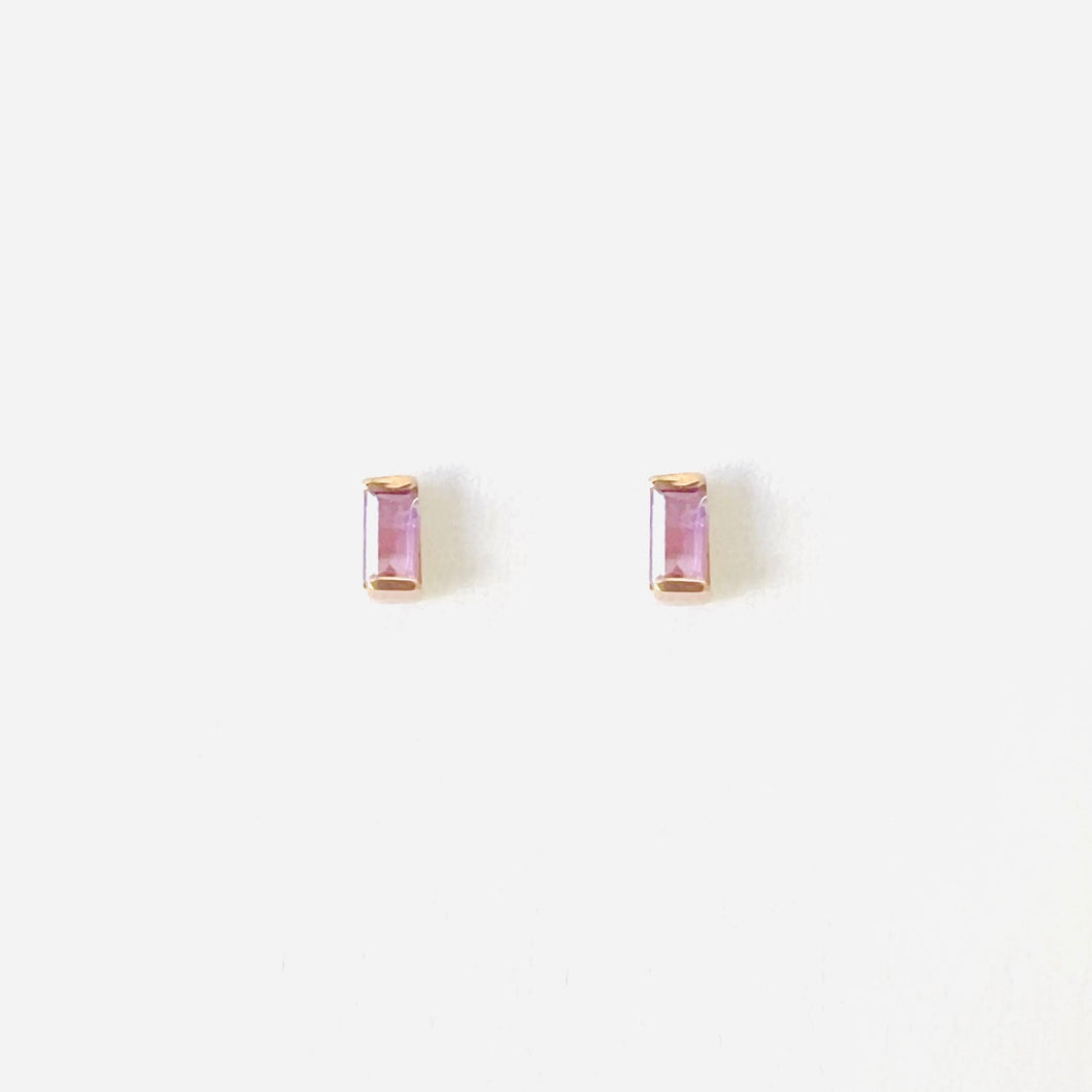 Earrings Elena - Baguette Amethyst Studs 0.5mm - 18K gold
